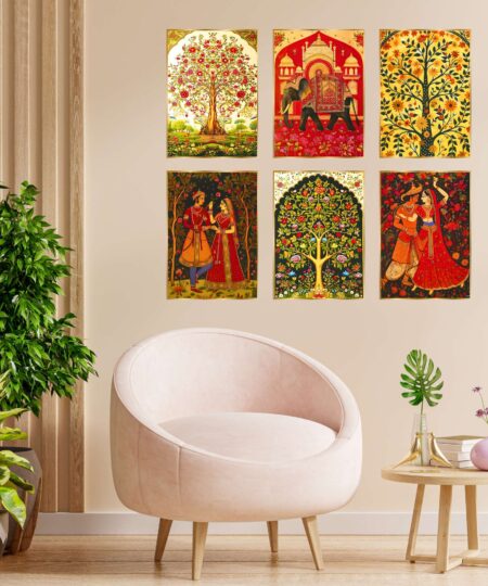 Set of Six Wall Paintings for Wall Dacoration Golden Framed Wall Paintings for Living Room & Bedroom Wall Art for Home Decoration & Office Wall Décor (17x13 inch CH-GD6-10)
