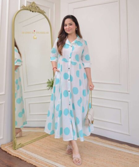 Women's Cotton Floral Printed 3/4 quarter sleeve A-Line printed kurti